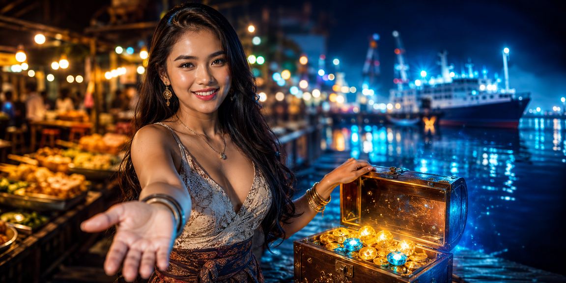 Suasana taruhan olahraga yang ramai di pasar malam dengan layar-layar pertandingan