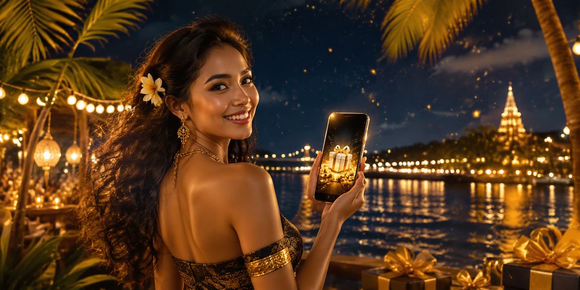 Pengguna membuka platform casino dari ponsel di tepi pantai saat sore hari